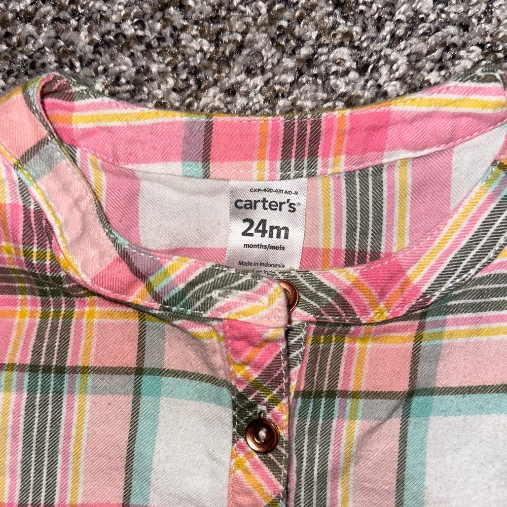 Carter's Pink and Green Plaid Baby Shirt & Matching Green Pants - Picture 2 of 14